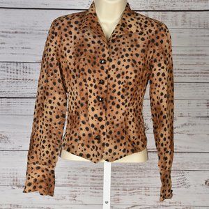 Dana Buchman Leopard Print Button Down Blouse Size 2P {EX+}